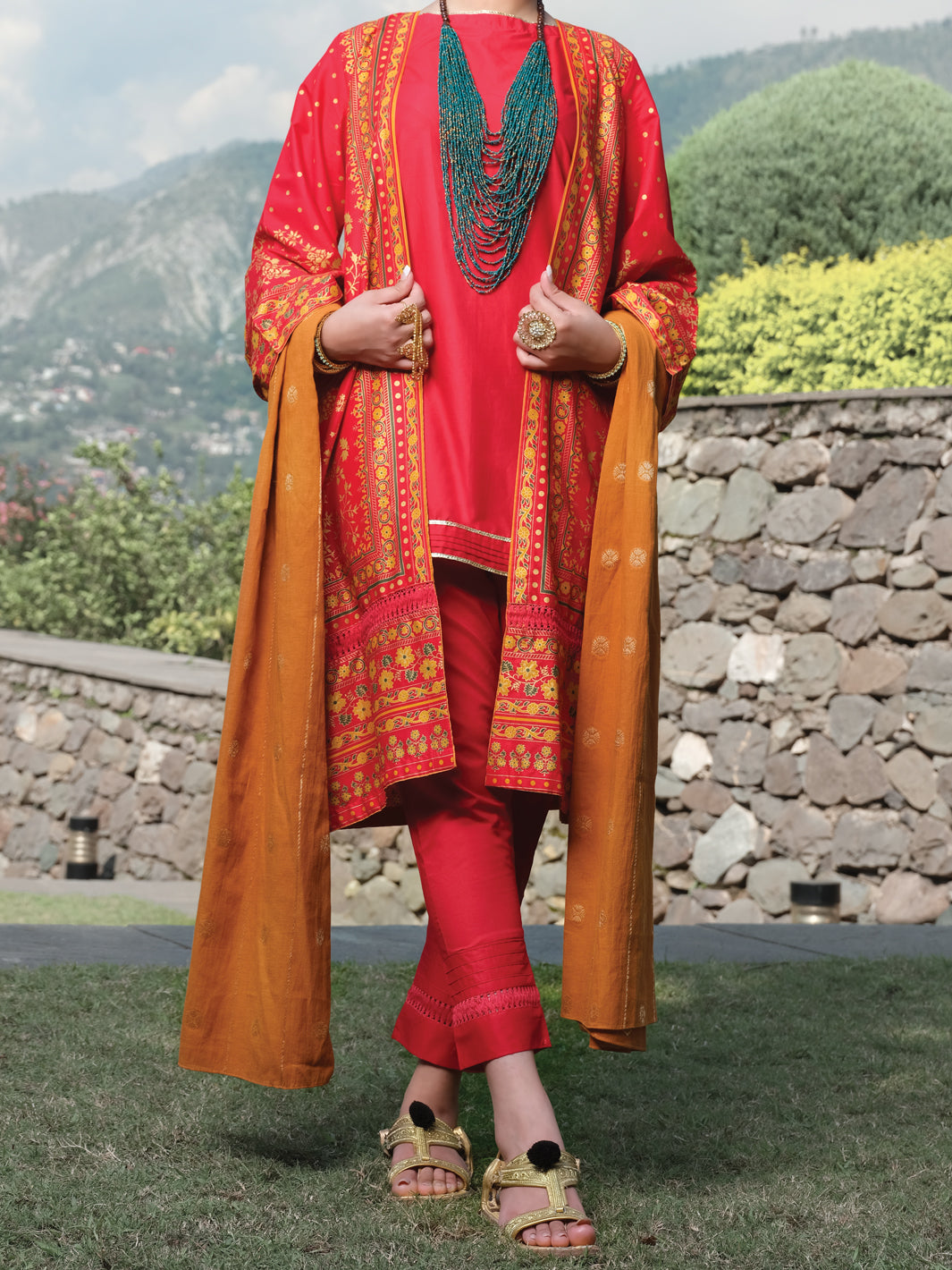 Red Cambric 3Pc Stitched - ALP-3PS-967/S