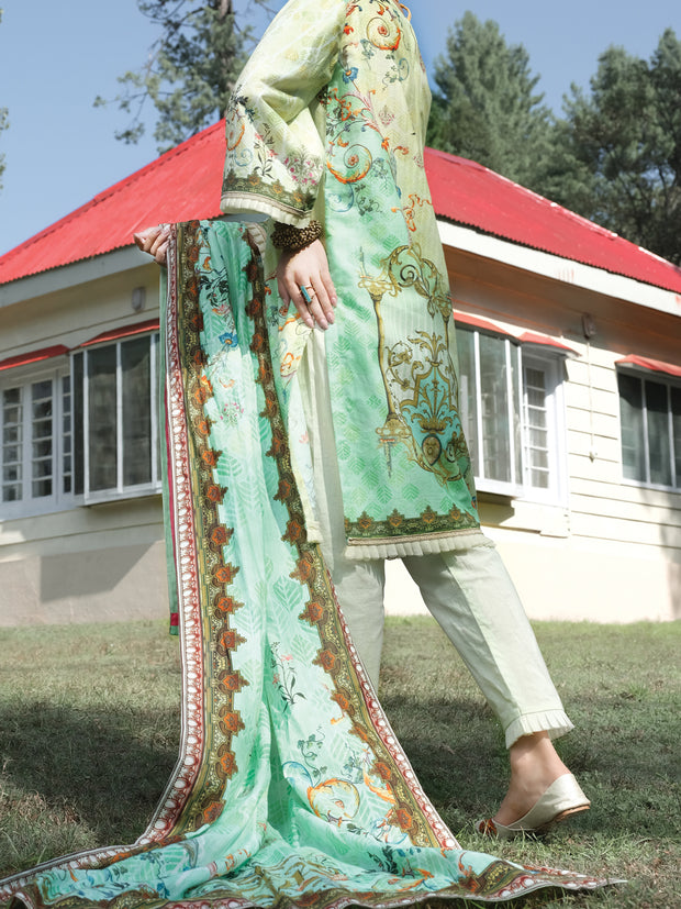 Green Cambric 3 Piece Stitched - ALP-3PS-973/S