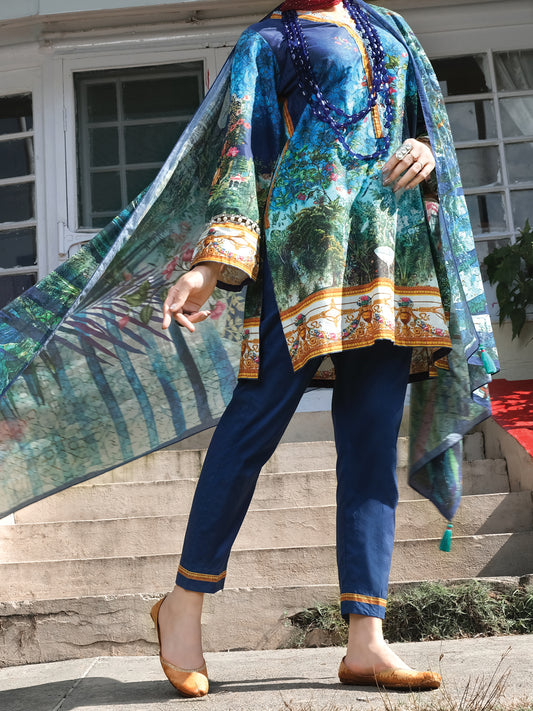 Blue Cambric 3 Piece Unstitched - ALP-3PS-974