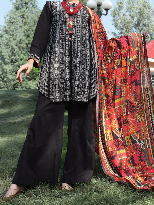 Black Cambric 3 Piece Unstitched - ALP-3PS-976