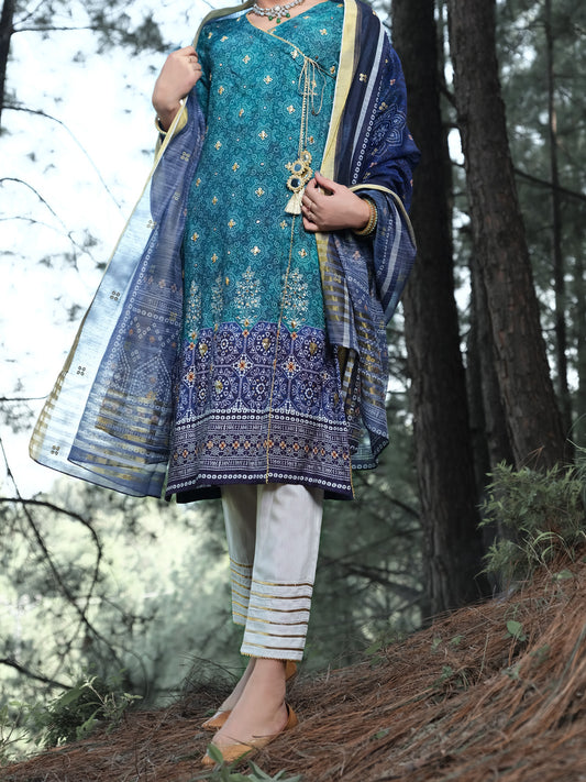 Teal Silk 3Pc Unstitched - ALP-3PS-989