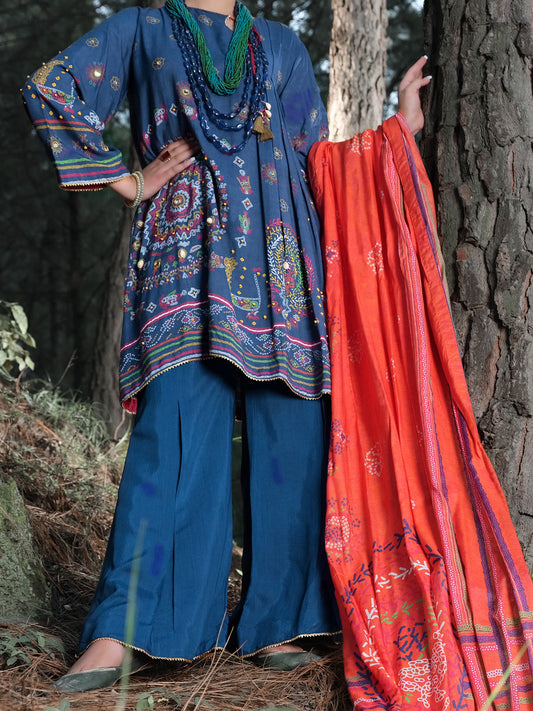 Blue Raw Silk 3Pc Unstitched - ALP-3PS-991