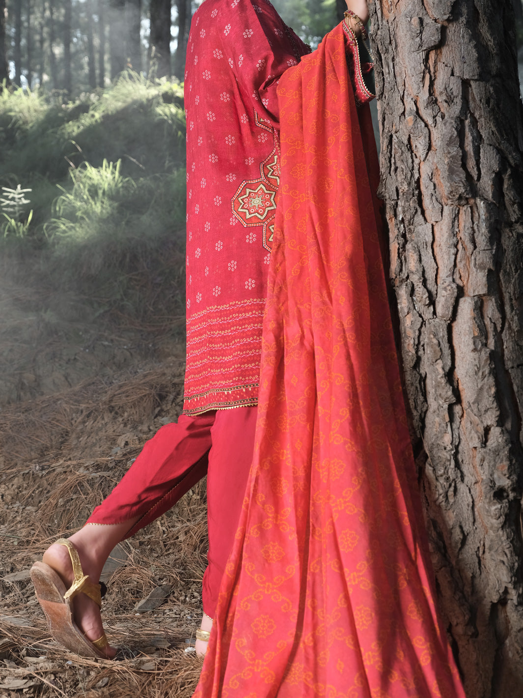 Red Raw Silk 3Pc Stitched - ALP-3PS-993