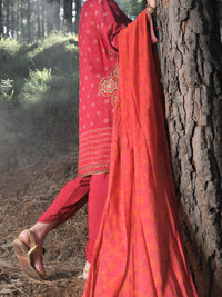 Red Raw Silk 3Pc Stitched - ALP-3PS-993