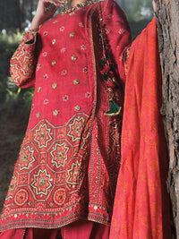 Red Raw Silk 3Pc Stitched - ALP-3PS-993