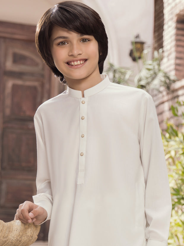 White Blended Boy Kameez Shalwar - ALT-KS-030A