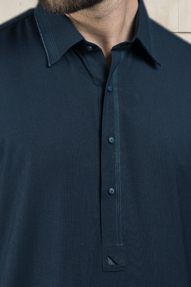Navy Blue Cotton Kameez Shalwar - ALWA-KS-110