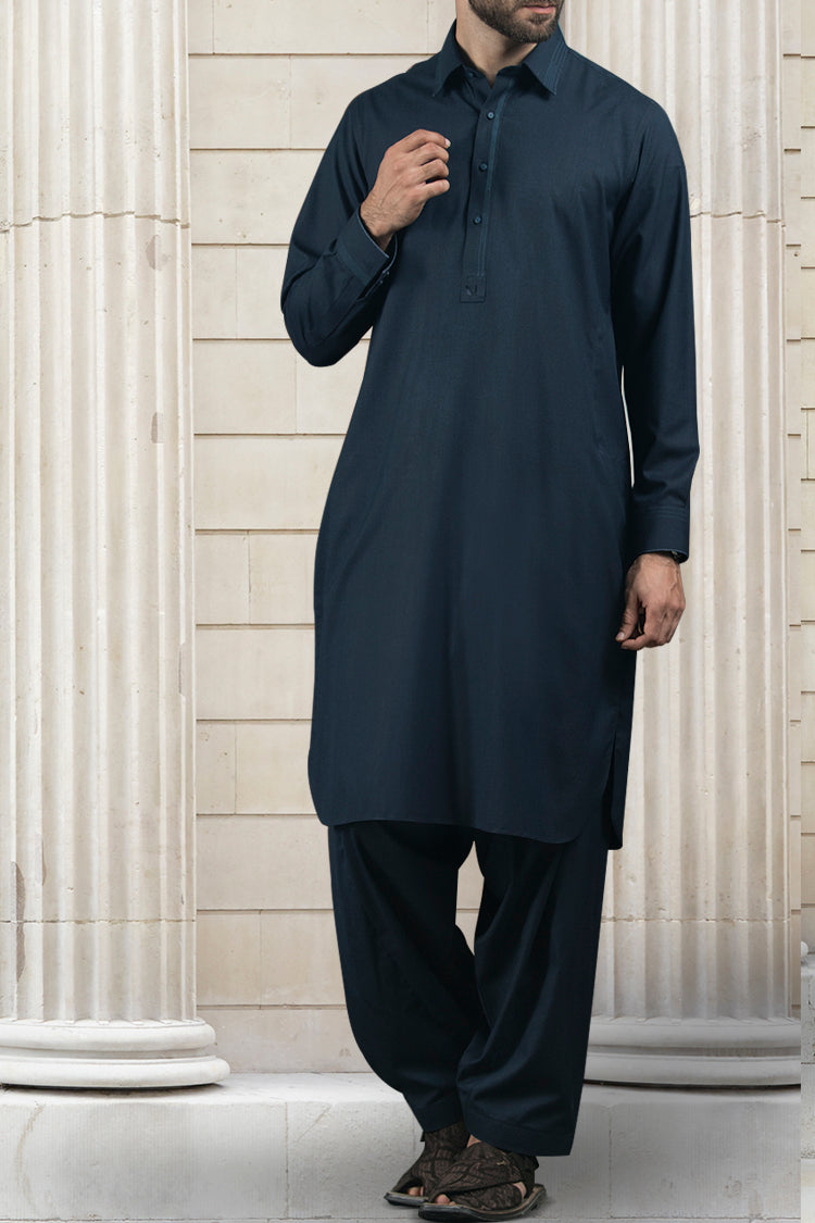 Navy Blue Cotton Kameez Shalwar - ALWA-KS-110