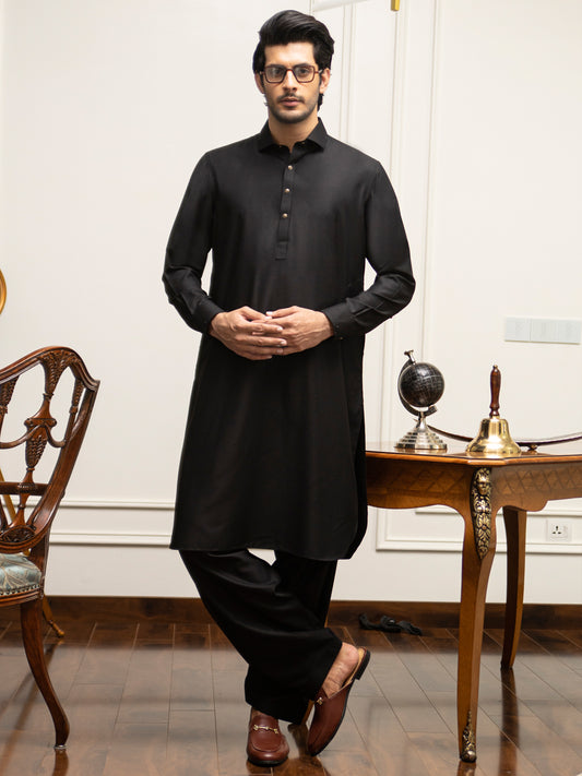 Black Blended Kameez Shalwar - ALWA-KS-275