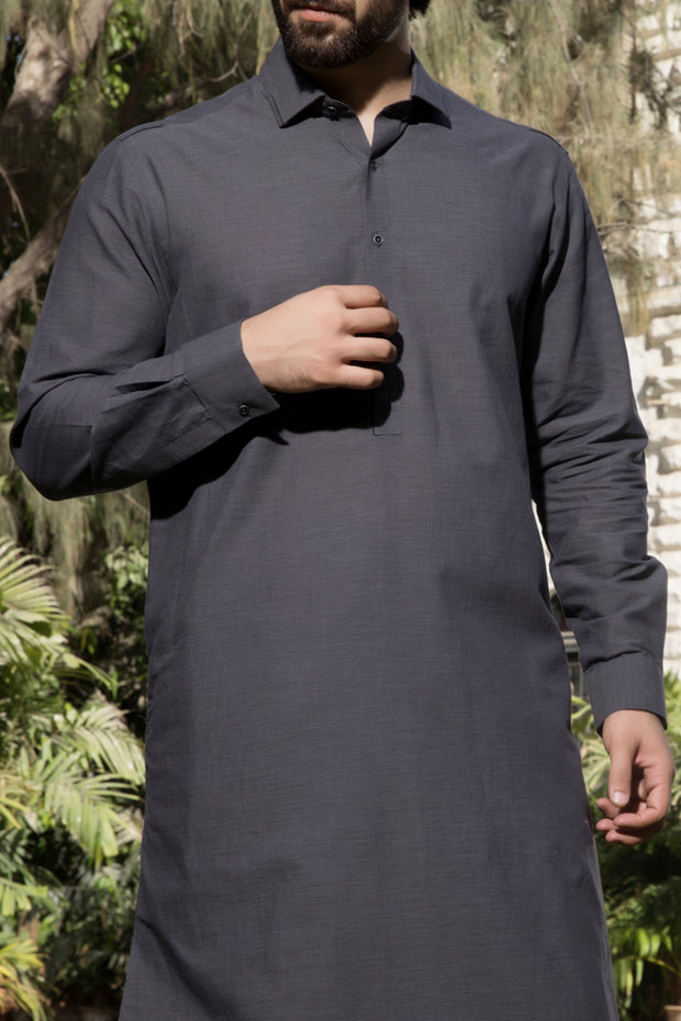 Grey Cotton Kameez Shalwar - ALWA-KS-073