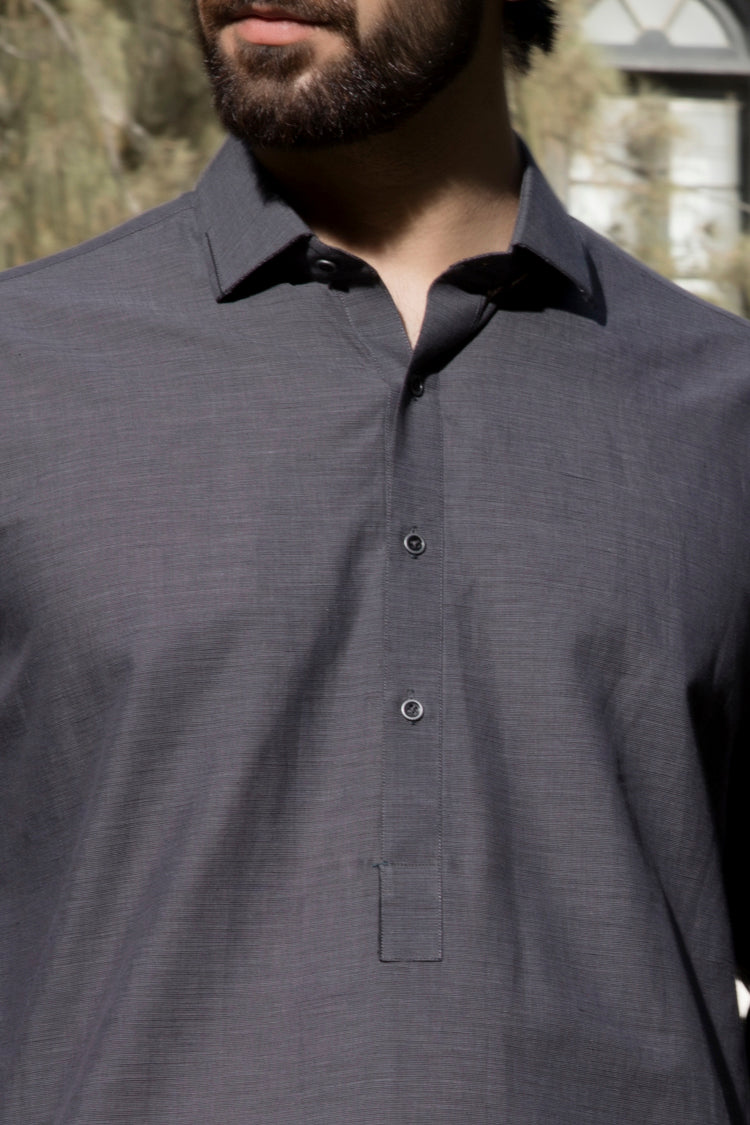 Grey Cotton Kameez Shalwar - ALWA-KS-073