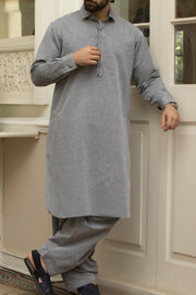 Grey Cotton Kameez Shalwar - ALWA-KS-074