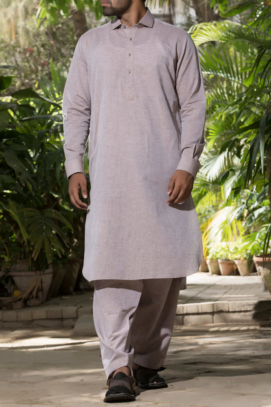 Brown Cotton Kameez Shalwar - ALWA-KS-075