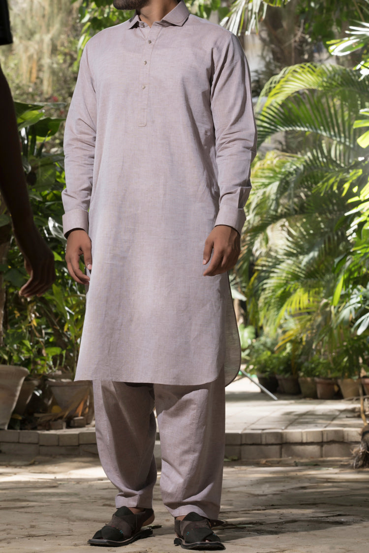 Brown Cotton Kameez Shalwar - ALWA-KS-075