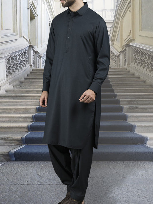 Navy Blue Blended Kameez Shalwar - ALWA-KS-111