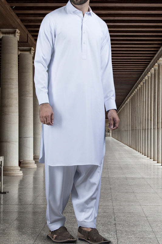 White Blended Kameez Shalwar - ALWA-KS-116