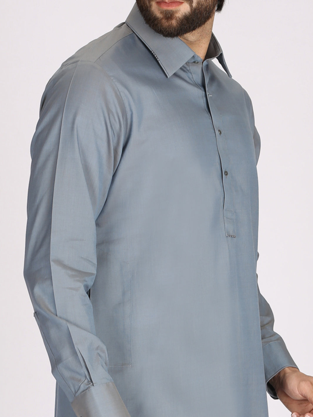 Ash Blue Cotton Kameez Shalwar - ALWA-KS-138