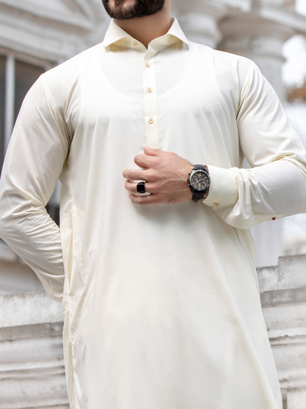Cream Blended Kameez Shalwar - ALWA-KS-144