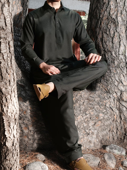 Green Blended Kameez Shalwar - ALWA-KS-163