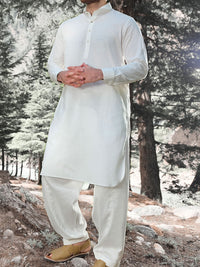 White Blended Kameez Shalwar - ALWA-KS-166