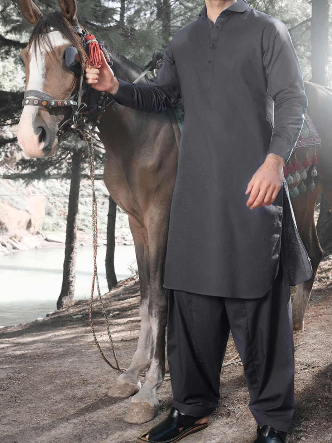 Grey Blended Kameez Shalwar - ALWA-KS-169