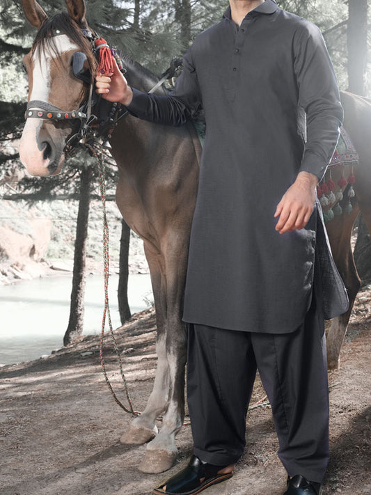 Grey Blended Kameez Shalwar - ALWA-KS-169