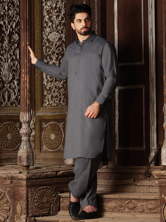 Grey Blended Kameez Shalwar - ALWA-KS-202
