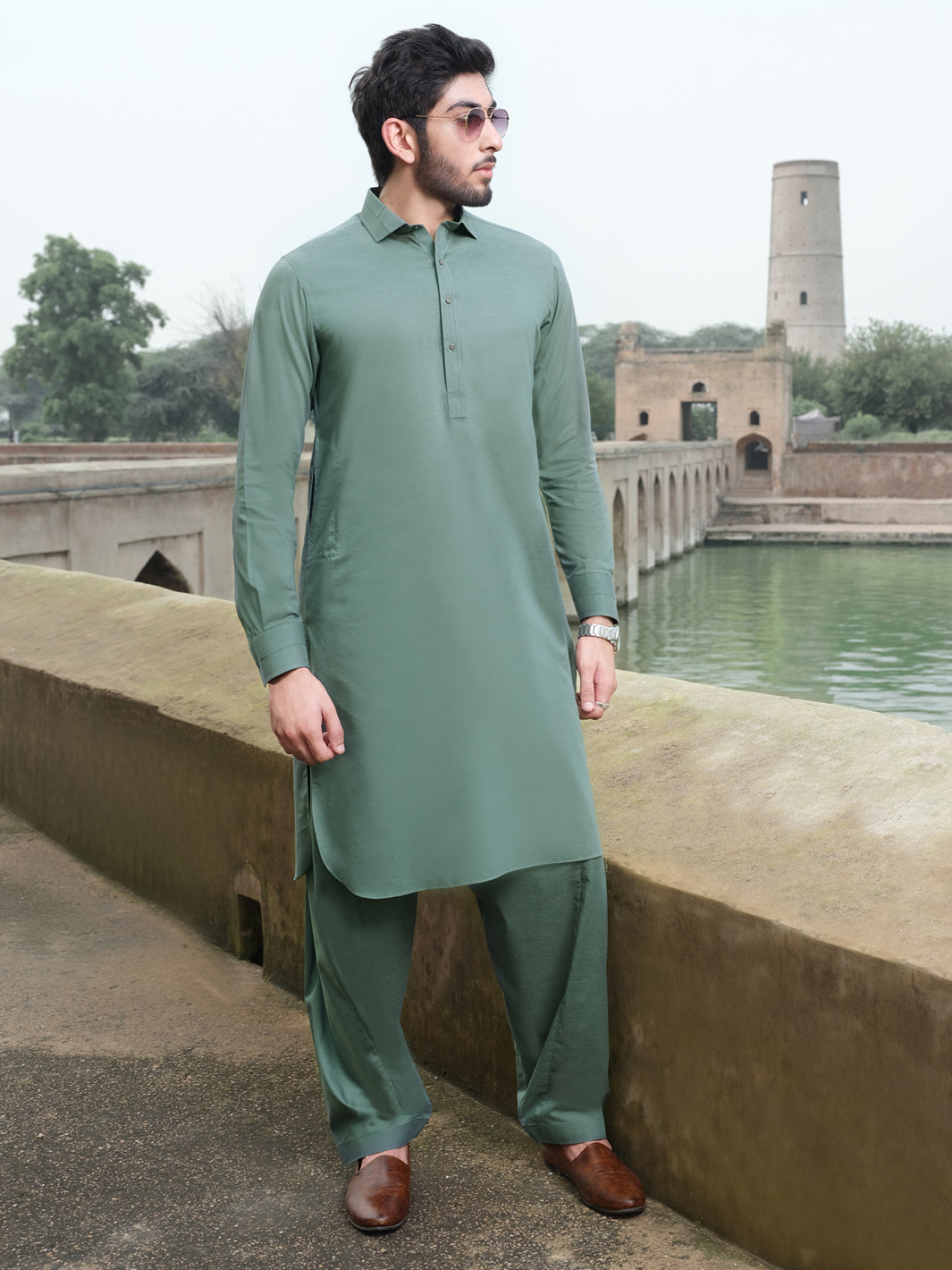 Green Blended Kameez Shalwar - ALWA-KS-212