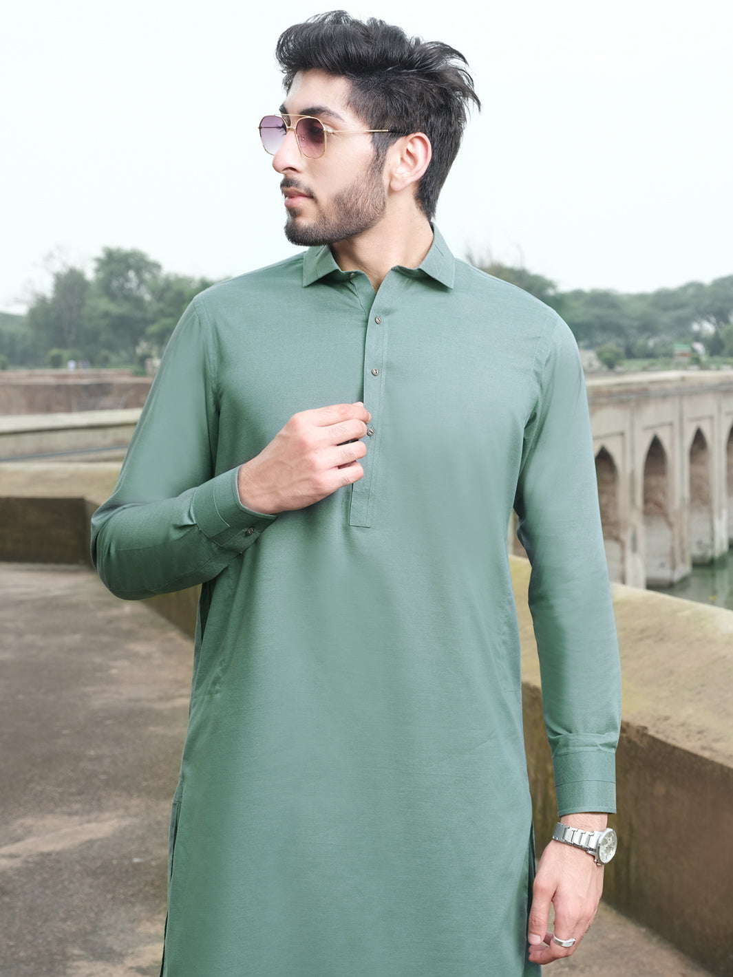 Green Blended Kameez Shalwar - ALWA-KS-212
