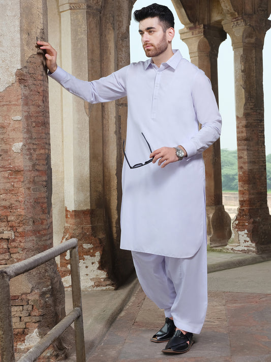 White Blended Kameez Shalwar - ALWA-KS-224