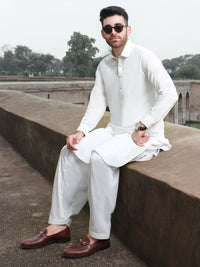 White Blended Kameez Shalwar - ALWA-KS-226