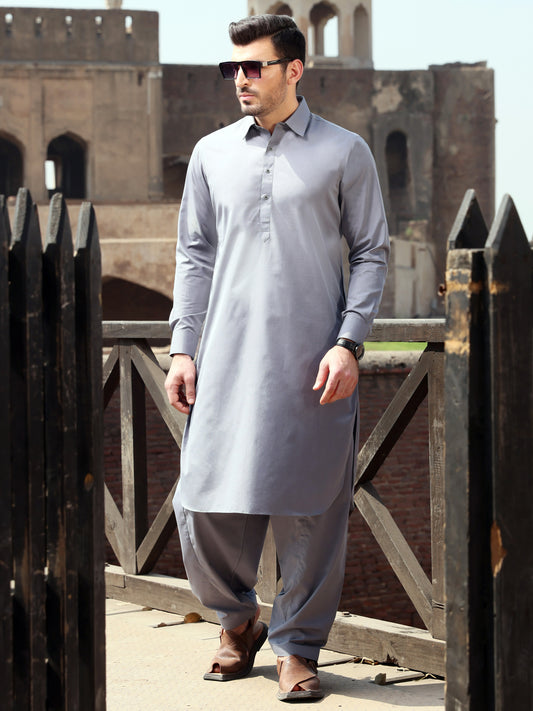 Grey Blended Kameez Shalwar - ALWA-KS-229A
