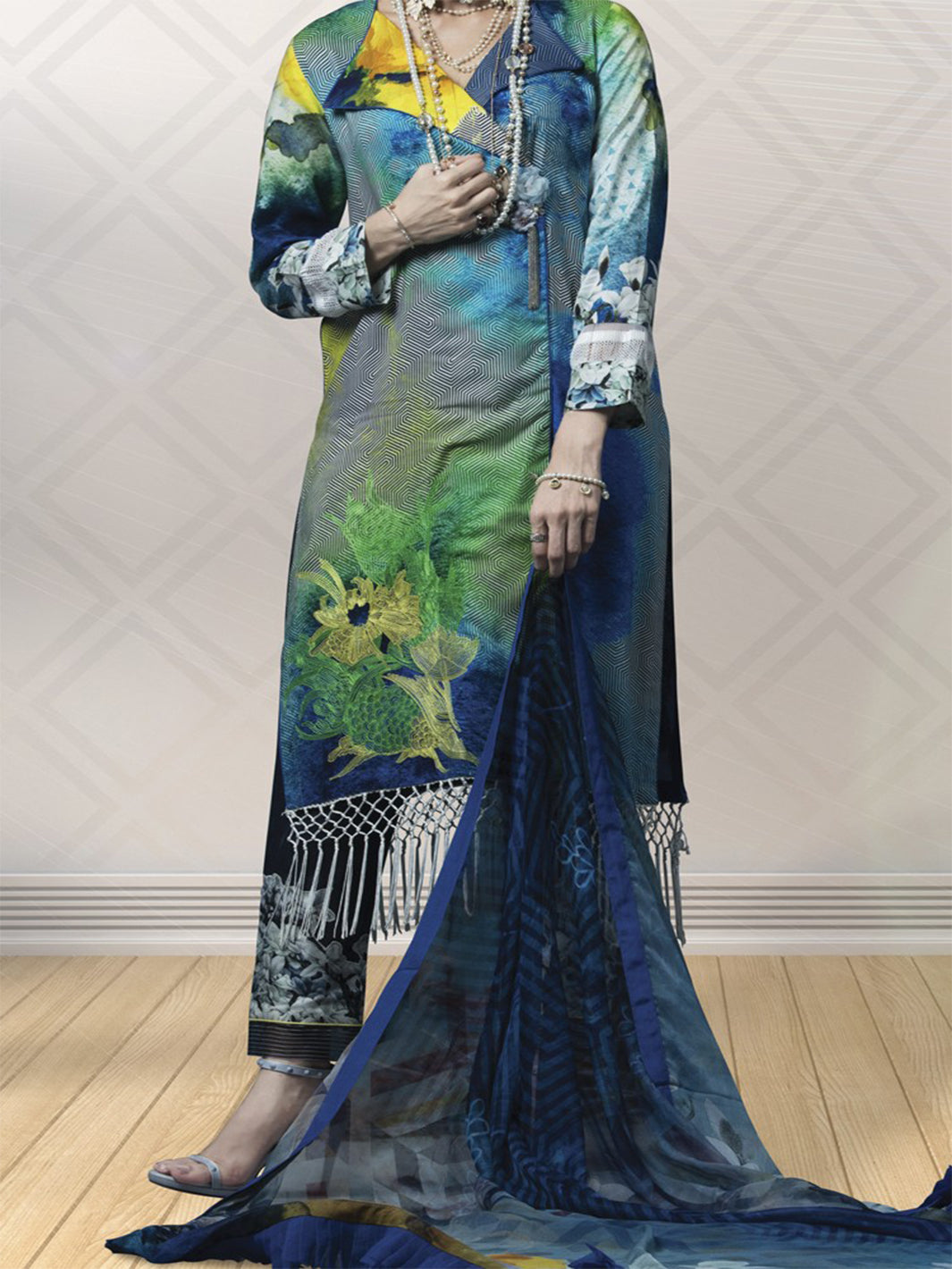 Blue Linen 3 Piece Stitched - AWP-172