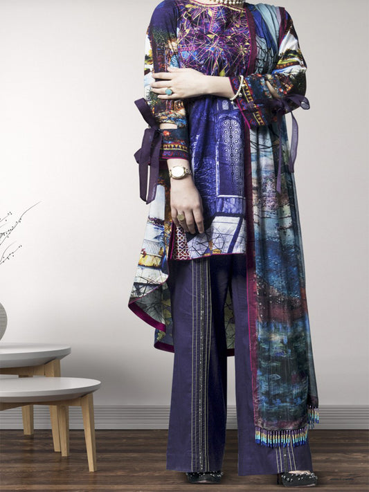 Purple 3Pc Unstitched - AWP-3PS-174