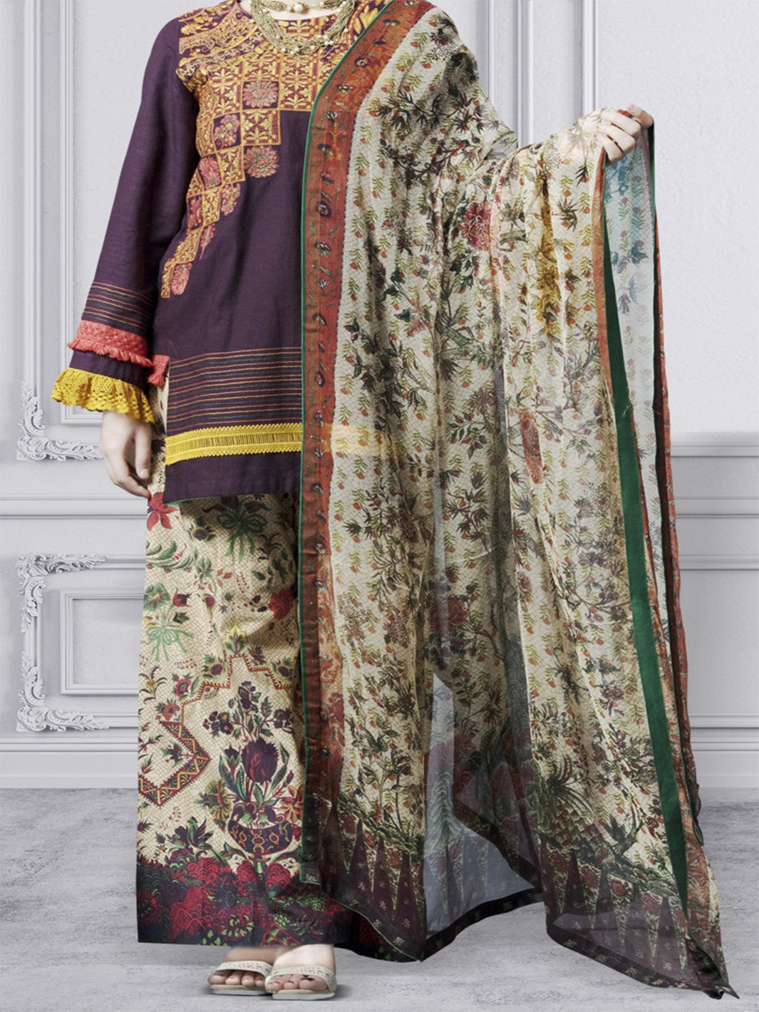 Purple 3 Piece Unstitched - AWP-3PS-176
