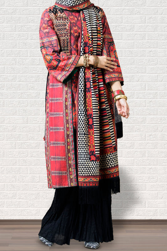 Red Cambric 2Pc Unstitched - AWP-2PS-198