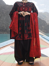 Black Khaddar 3 Piece Unstitched - AWP-226