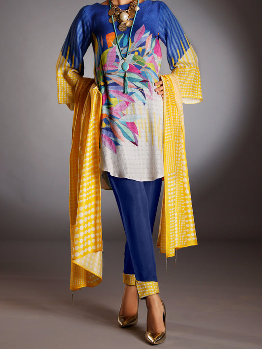 Yellow Silk Jacquard 3 Piece Unstitched - AWP-3PS-261