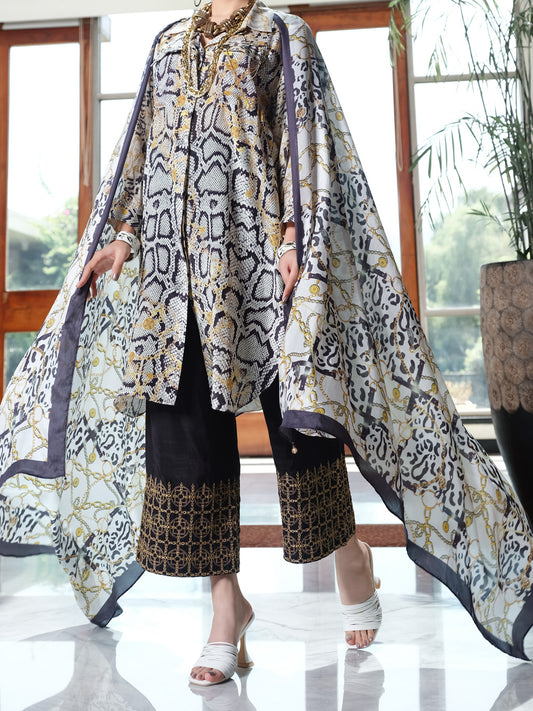 Black & Gold Viscose Silk 3 Piece Stitched - AWP-3PS-265