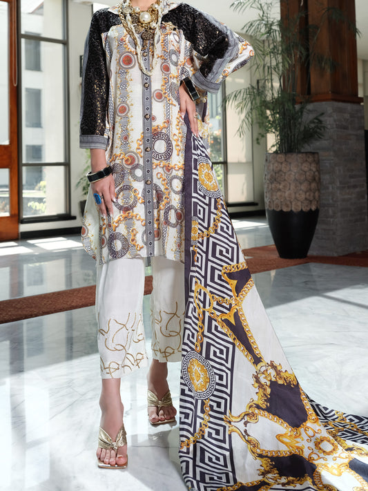 Black Viscose Silk 3 Piece Unstitched - AWP-3PS-266