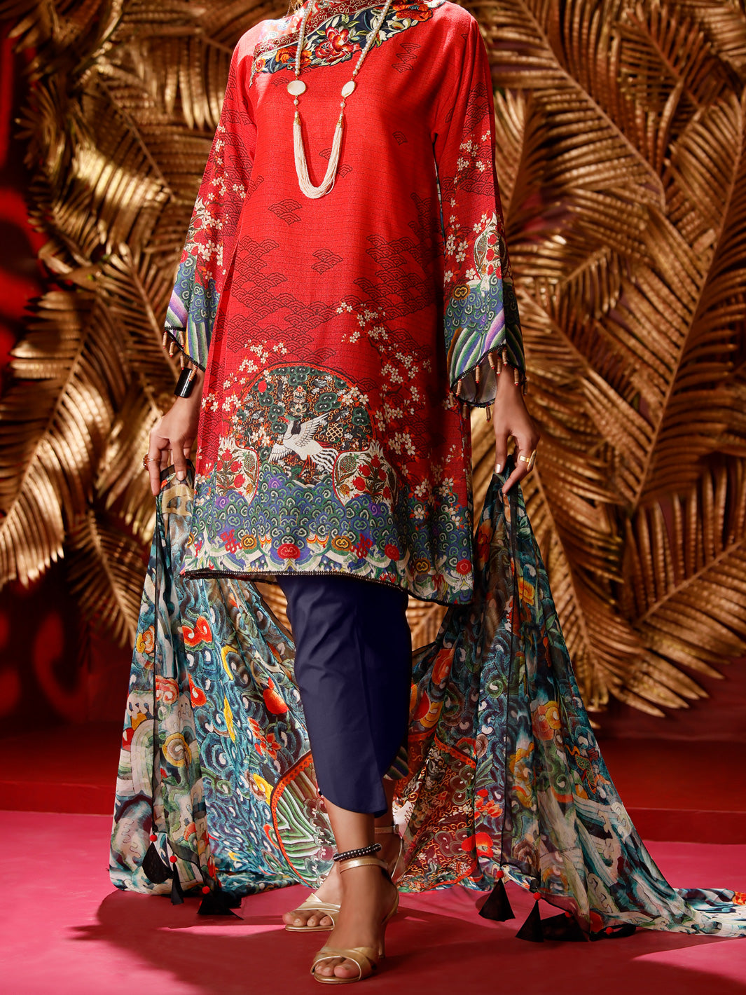 Red Karandi 3Pc Unstitched - AWP-3PS-277