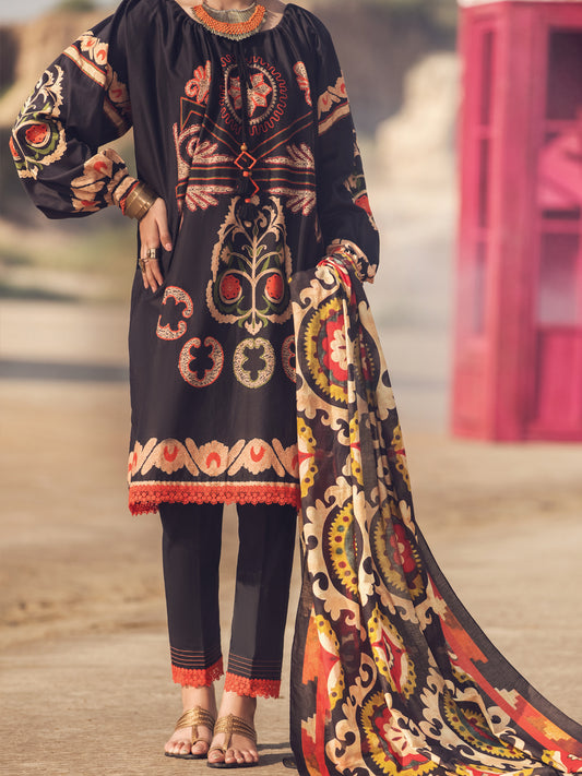 Black Cambric 3 Piece Unstitched - AWP-3PS-328