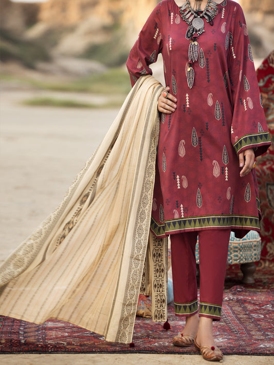 Maroon Cambric 3Pc Unstitched - AWP-3PS-329