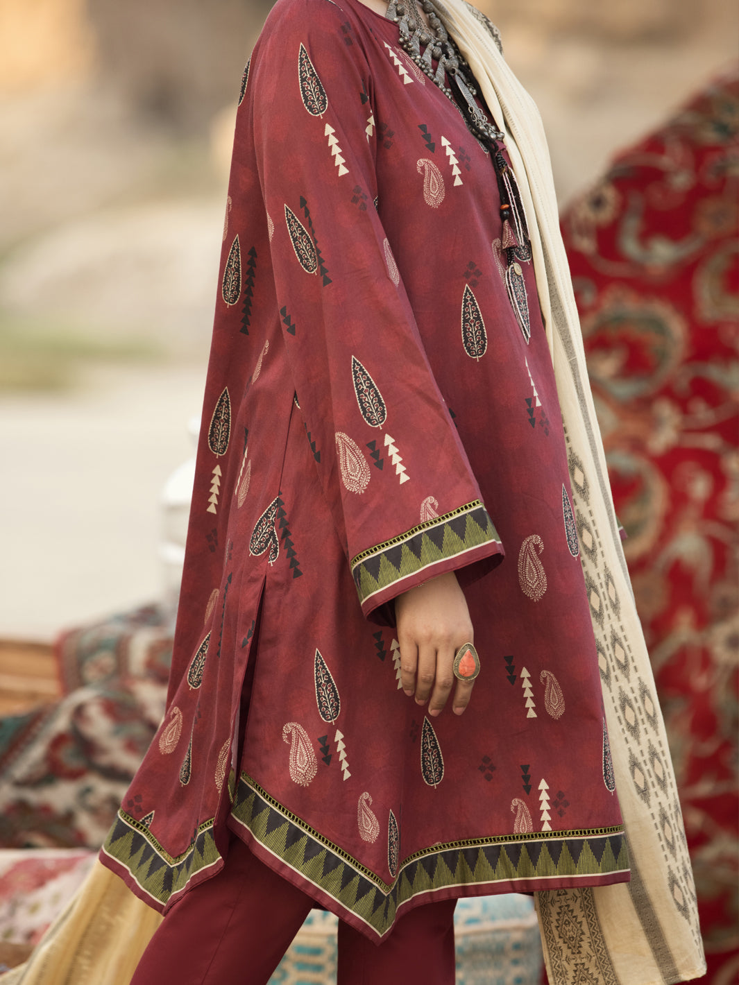 Maroon Cambric 3Pc Unstitched - AWP-3PS-329