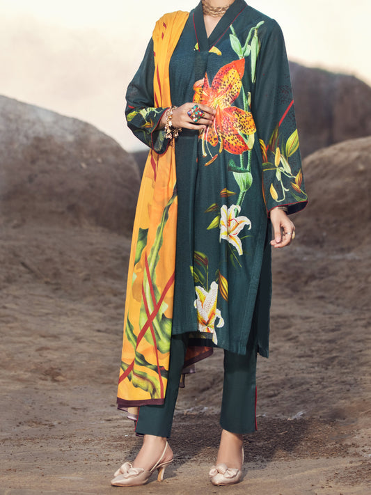 Hunter Green Karandi 3 Piece Unstitched - AWP-3PS-347