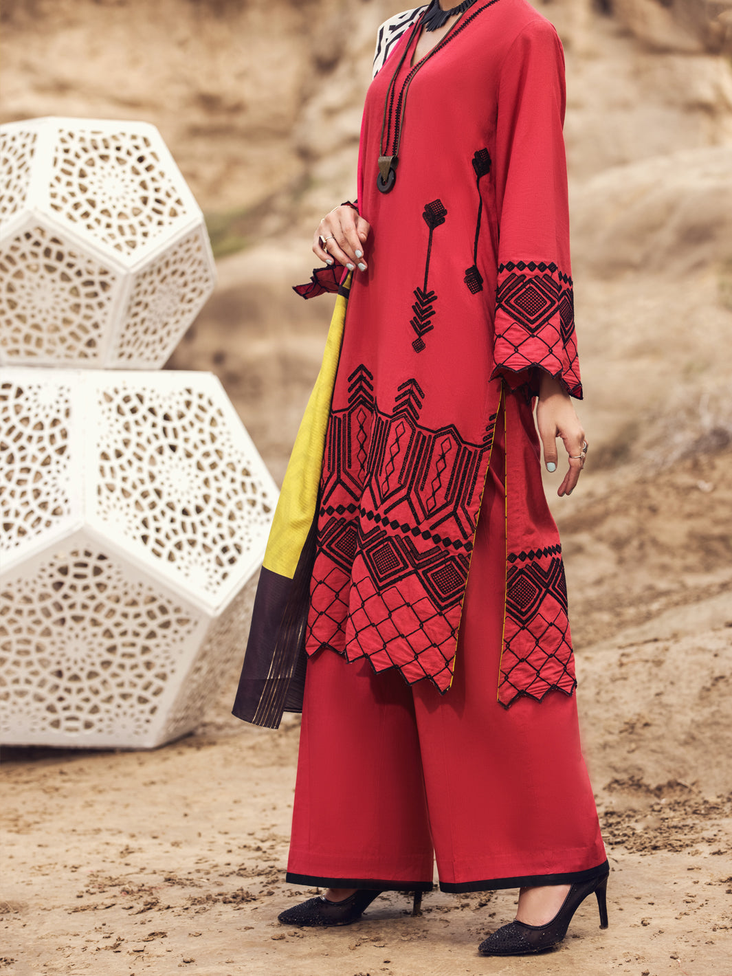 Red Karandi 3Pc Stitched - AWP-3PS-355