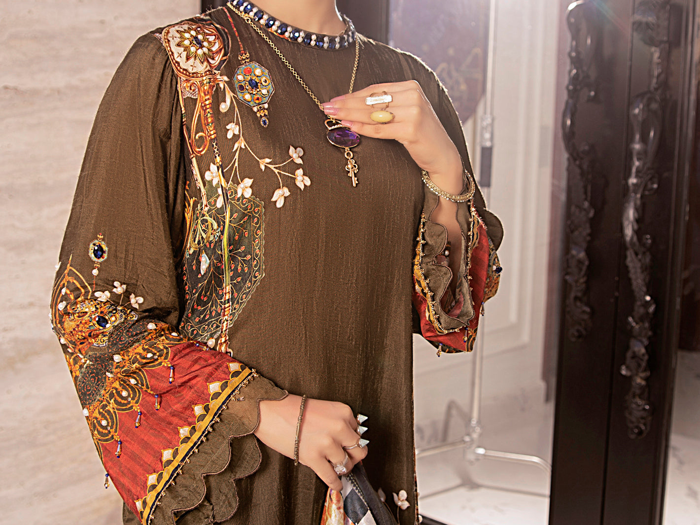 Olive Raw Silk 3Pc Stitched - AWP-3PS-357