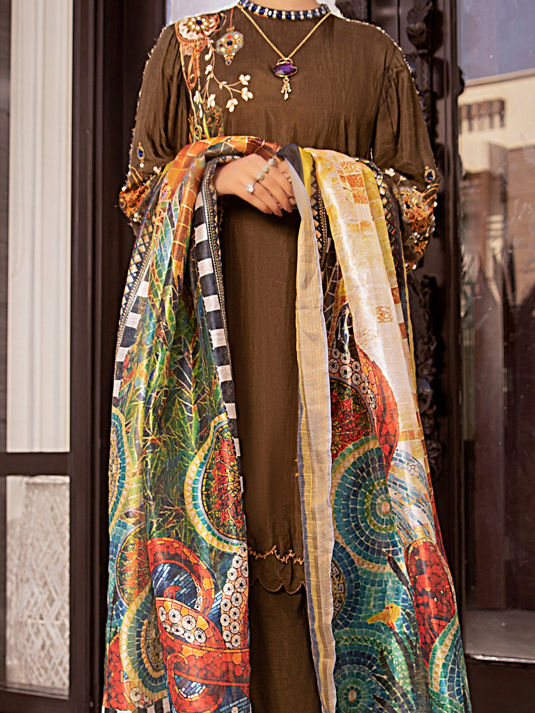 Olive Raw Silk 3Pc Stitched - AWP-3PS-357