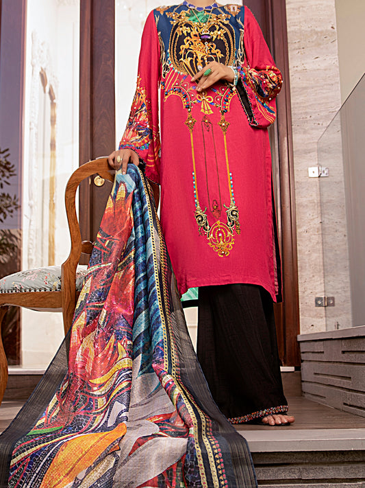 Pink Raw Silk 3 Piece Stitched - AWP-3PS-361