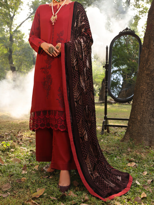 Maroon Slub Viscose Stitched 3Pc - AWP-3PS-441